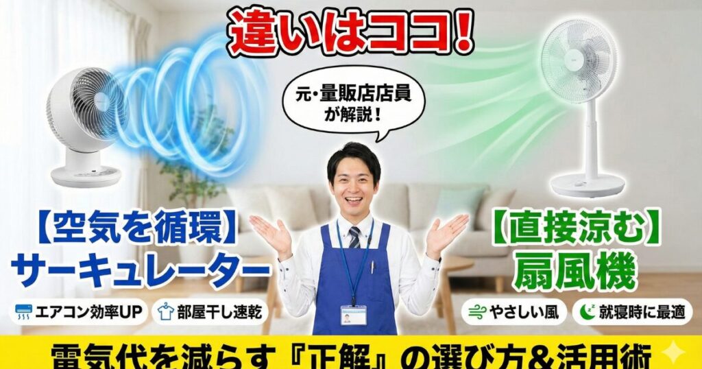 【2026年版】サーキュレーターと扇風機の違いは？元店員が教える「正解」の選び方と電気代節約術